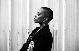 black and white press photo of Chicago singer Jamila Woods