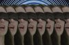 multiple images of Karaoke's Grace Bellury with her eyes blindfolded