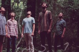 members of Rujen standing in the woods and looking up.