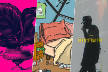 three panel image of MORE, Pine Overcoat, and T. Mason album covers