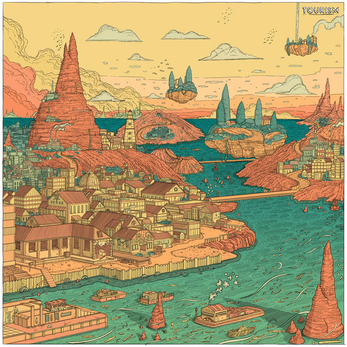 illustrated cover art for Champagne Colored Cars' new record Tourism