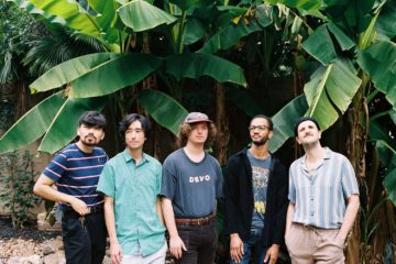 Members of Dinner time standing in front of palm trees